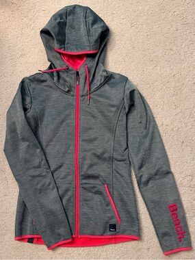 Bench Women's Grey Hoodie Jacket with Pink Accents